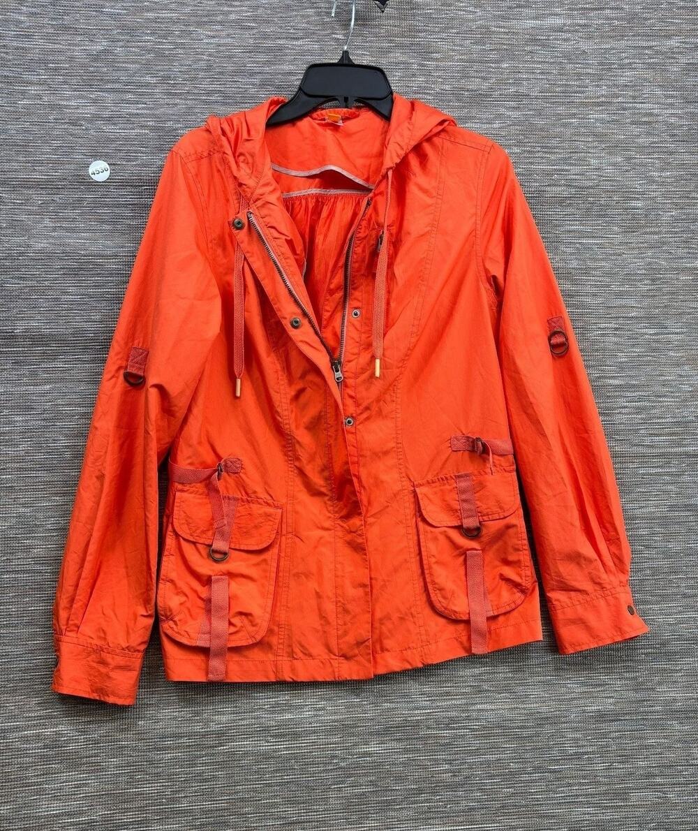 Lucy Jacket Womens Small Orange Hooded Full Zip Lightweight Windbreaker Pockets
